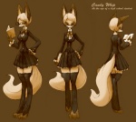 anthro blonde_hair book breasts clothed clothing eyewear female fur glasses hair holding_book holding_object kemono short_hair side_view simple_background solo text white_body white_fur sho_shibamoto candy_whip canid canine fox mammal 2014 english_text model_sheet