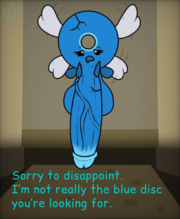 balls big_balls big_penis blue_body cracked_body dazed dungeon flying genitals heart_eyes heart_symbol huge_penis hyper hyper_genitalia hyper_penis insect_wings male penis small_but_hung solo text vein veiny_penis wings onithehyperfairy sheriff_domestic song_(sheriff_domestic) animate_inanimate fairy inanimate_object waddling_head english_text hi_res