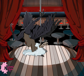 anthro antlers bar curtains curtains_open dancing feet female horn pole pub solo stage stage_lights strip_club stripper stripper_pole talons toes wings generalkbee hi_res