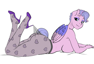 anthro big_breasts big_butt biped breasts butt clothed clothing feathered_wings feathers female footwear hair high_heels looking_at_viewer lying mature_female nylon_stockings on_front pupils purple_body purple_hair shoes smile solo topless wings pia-sama hasbro hooked_on_heel_(trend) mlp_g5 my_little_pony mythology queen_haven_(mlp) equid equine mammal mythological_creature mythological_equine pegasus