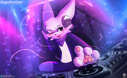 anthro band-aid band-aid_on_face bandage bandage_on_face clothing disc_jockey electronics headphones kerchief looking_at_viewer male pawpads solo standing senz lagomorph leporid mammal rabbit absurd_res hi_res