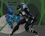 arthropod_webbing bound breasts duo female female/female genitals larger_female pussy questionable_consent size_difference spread_legs spreading web_bondage erynerikard bionicle lego nokama roodaka hordika humanoid vortixx 5:4 digital_drawing_(artwork) digital_media_(artwork) hi_res