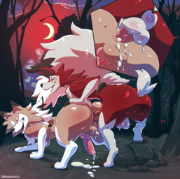 all_fours anal anal_penetration anthro anthro_on_feral anthro_penetrating anthro_penetrating_feral anus backsack balls barefoot bestiality big_butt blush bodily_fluids body_blush butt butt_blush claws close-up cum cum_in_ass cum_inside cum_on_anus cum_on_balls cum_on_ground cum_on_penis cum_while_penetrated detailed_background duo erection fangs feet feral feral_penetrated forest from_behind_position fur genital_fluids genitals half-closed_eyes hand_on_butt intraspecies knot looking_back looking_up male male/male male_penetrated male_penetrating male_penetrating_male moon narrowed_eyes night nude open_mouth orgasm outside pawpads paws penetration penile penile_penetration penis penis_in_ass plant presenting presenting_anus presenting_hindquarters sex sharp_teeth smile teeth toe_claws tongue tree vein veiny_penis orange-peel nintendo pokemon canid canine generation_7_pokemon lycanroc mammal midday_lycanroc midnight_lycanroc pokemon_(species) hi_res