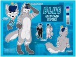 anthro blue_hair blue_pawpads clothing crown eyewear fur glasses grey_body grey_fur hair headgear legwear male pawpads solo suit text thigh_highs white_body white_fur akira_es_marica benjamin_blue canid canine canis domestic_dog husky mammal nordic_sled_dog spitz wolf 4:3 english_text hi_res model_sheet