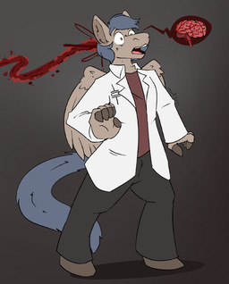 brain_injection clothing coat gore lab_coat male mild_blood mind_control solo tentacles topwear g472y carrion_(game) fan_character equid equine horse mammal pony absurd_res hi_res