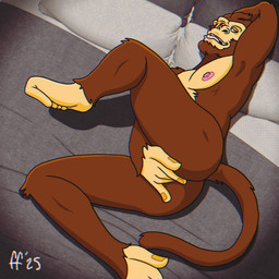 anal anal_fingering anal_masturbation anthro brown_body brown_fur butt fingering fingering_self fingernails fur hand_behind_head male male_fingered male_penetrated masturbation nails nipples nude_anthro nude_male open_mouth open_smile pecs penetration pink_nipples pose smile solo tail tongue tongue_out fabfelipe haplorhine mammal monkey primate 1:1 2025 chromatic_aberration digital_drawing_(artwork) digital_media_(artwork) hi_res pinup