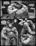2017 3d_(artwork) abs after_orgasm anthro anthro_on_anthro back_muscles balls beard biceps big_muscles big_penis bodily_fluids bovid bovine braford butt cattle clothing comic cum cum_on_belly cum_on_body cum_on_penis dialogue digital_media_(artwork) duo english_text equid equine erection eyes_closed facial_hair fur furniture genital_fluids genitals greyscale hair hat headgear headwear hooves horn horse huge_muscles interspecies licking male male/male mammal monochrome musclegut muscular muscular_male nipples nude oscar_(braford) pecs penis pubes saliva sex simon_(braford) slightly_chubby speech_bubble standing sweat sweatband sweaty_balls sweaty_genitalia table text tongue tongue_out vein wristband