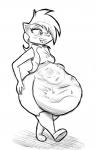 anthro belly big_belly duo female female_pred hand_on_belly navel open_mouth simple_background vore white_background carnivorousvixen archie_comics sega sonic_the_hedgehog_(archie) sonic_the_hedgehog_(comics) sonic_the_hedgehog_(series) sally_acorn chipmunk ground_squirrel mammal rodent sciurid hi_res monochrome