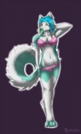 anthro biped blue_hair bra breasts clothed clothing curled_tail dipstick_ears ear_markings feet female fingerless_(marking) fur green_eyes green_tongue hair multicolored_ears navel off_shoulder panties pink_bra pink_clothing pink_panties pink_underwear skimpy smile solo standing tail teal_body teal_fingers teal_fur teal_nose teal_toes toeless_(marking) tongue underwear undressing white_ear_tips radastai vanillapaw canid canine canis domestic_dog husky mammal nordic_sled_dog spitz 2011 hi_res