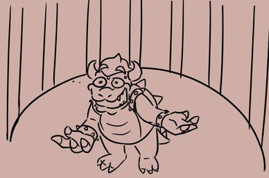 3_toes anthro black_eyes bodily_fluids bracelet brown_armlet brown_background brown_body brown_bracelet brown_eyebrows brown_hair brown_horn brown_scales brown_tail cage claws ellipsis eyebrow_through_hair eyebrows fangs feet finger_claws hair horn in_cage jewelry king male male_anthro nervous nervous_smile nervous_sweat open_mouth open_smile royalty scales shell short_hair simple_background smile solo spiked_shell spiked_tail spikes spikes_(anatomy) standing studded_armlet studded_bracelet studded_jewelry studs sweat tail teeth toe_claws toes translucent translucent_hair insert-thenewbl-here mario_bros nintendo the_super_mario_bros_movie the_super_mario_galaxy_movie bowser dragon_koopa koopa scalie 2026 digital_drawing_(artwork) digital_media_(artwork) english_description monochrome sketch