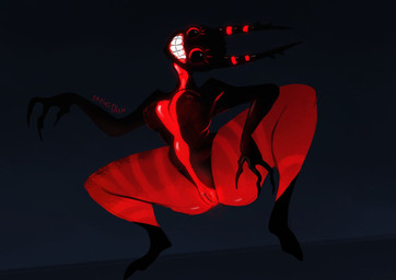 bared_teeth crooked_neck demonic female teeth fryingdish demon humanoid sleep_paralysis_demon hi_res