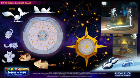 ambiguous_feral ambiguous_gender beady_eyes black_body black_eyes black_fur black_nose blue_body blue_fur blue_nose blue_tail_tip brown_tail cetus_(constellation) cheek_tuft constellation copyright_symbol cosmic_background dipstick_tail eridanus_(constellation) facial_tuft featureless_feet featureless_legs feet feral fluffy fluffy_tail food_in_mouth fur group leo_(constellation) lying lyra_(constellation) markings multicolored_body multicolored_fur on_front on_hind_legs pink_inner_ear quadruped scorpius_(constellation) sculpture serpens_(constellation) snow space space_background standing statue symbol tail tail_markings text trio tuft two_tone_body two_tone_fur white_body white_fur white_tail year alice_pisoni mauro_perini mario_plus_rabbids_sparks_of_hope nintendo ubisoft arctic_fox canid canine chipmunk fox ground_squirrel mammal mephitid rodent sciurid skunk true_fox 16:9 2022 4k absurd_res adobe_photoshop_(artwork) artist_collaboration artist_name colored digital_drawing_(artwork) digital_media_(artwork) english_description english_text hi_res official_art widescreen