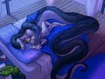 2020 5_fingers anthro apode bed bedroom cuddling draconcopode duo eyes_closed female female_on_human fingers furniture high-angle_view human human_on_anthro inside interspecies larger_anthro larger_female legless long_tail male male/female male_on_anthro mammal naga night nude on_bed reptile romantic romantic_ambiance romantic_couple scalie serpentine size_difference sleeping smaller_human smaller_male snake tail theowlette velora_(wyatt53)