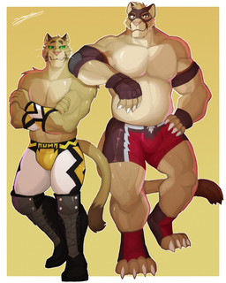 anthro beastrifers boots bottomwear claws clothing fingerless_gloves footwear gloves green_eyes handwear lucha_outfit luchador male mask musclegut muscular muscular_anthro muscular_male pants pose shoes shorts uniform wrestler ricius_teck cougar felid feline mammal absurd_res hi_res