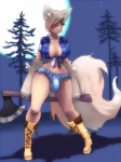 2014 animal_humanoid axe big_breasts boots breasts bulge canid canid_humanoid canine canine_humanoid canis claws cleavage clothed clothing fluffy fluffy_tail footwear full_moon fur glowing glowing_eyes gynomorph humanoid intersex looking_at_viewer majalis mammal mammal_humanoid melee_weapon moon mythological_canine mythological_creature mythology night outside plant smile solo tail tree weapon were werecanid werecanine werewolf white_body white_fur wolf yellow_eyes