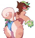 anthro big_butt blush brown_body brown_fur brown_hair butt embarrassed female fur green_eyes hair horn pawpads presenting presenting_hindquarters solo teeth wedgie ground-lion clair_(seel_kaiser) chimereon mammal reptile scalie unavailable_at_source nonbinary_(lore)