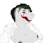 anthro breasts cybernetic_arm cybernetic_limb cybernetics fangs feathers female hair machine naught nipples pink_eyes scar short_hair smersle solo synthetic_muscles teeth naught_haazender cyborg dinosaur prehistoric_species reptile scalie theropod tyrannosaurid tyrannosauroid tyrannosaurus tyrannosaurus_rex