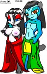 anthro areola big_breasts black_hair black_nose blue_body blue_eyes blue_fur breasts brown_eyes clothing duo eyeshadow female fur green_clothing green_robe grey_body grey_ears grey_fur grey_tail hair half-closed_eyes hand_on_face long_hair looking_at_viewer makeup male multicolored_body multicolored_clothing multicolored_fur multicolored_robe narrowed_eyes nipples pink_areola pink_nipples red_clothing red_eyeshadow red_robe robe simple_background smile standing tail two_tone_body two_tone_clothing two_tone_fur two_tone_robe white_background white_body white_fur terrenslks sega sonic_the_hedgehog_(series) fan_character okina_(terrenslks) vermilen_(terrenslks) bear giant_panda mammal 2008 artist_name digital_media_(artwork)