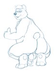 anthro balls belly bodily_fluids butt cum eyewear genital_fluids genitals glasses humanoid_hands male overweight overweight_male penis simple_background solo white_background bravo aggretsuko sanrio shirota_(aggretsuko) bear mammal polar_bear ursine 2019 hi_res sketch