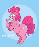 anthro bodily_fluids breasts female hand_on_breast lactating nipples overweight overweight_anthro overweight_female smile solo standing groggyghoul friendship_is_magic hasbro my_little_pony pinkie_pie_(mlp) earth_pony equid equine horse mammal pony