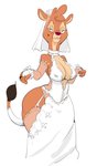 anthro big_breasts breasts bridal_lingerie clothed clothing digit_ring dress female furgonomics garter_straps jewelry lingerie markings mature_anthro mature_female mole_(marking) multicolored_body nipple_outline plunging_neckline ring royalty slightly_chubby solo tail tail_clothing thick_thighs wedding_dress wedding_ring wedding_veil wide_hips dbaru third-party_edit el_arca queen_oriana felid lion mammal pantherine hi_res