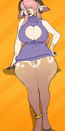 anthro biped breasts clothed clothed_anthro clothed_female clothing female fingers front_view fur genitals hair horn simple_background sitting solo vulva kittydee bovid caprine goat mammal 2025 digital_drawing_(artwork) digital_media_(artwork) hi_res