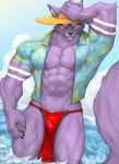 anthro bottomwear claws clothed clothing fur fur_markings loincloth looking_at_viewer male markings muscular muscular_anthro muscular_male open_clothing open_shirt open_topwear red_eyes shirt solo topwear captainjohkid canid canine canis mammal wolf hi_res