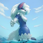 anthro breasts butt cloud female genitals nude pussy sea sky water andy_234 nintendo pokemon canid canine generation_7_pokemon lycanroc mammal midnight_lycanroc pokemon_(species) shiny_pokemon absurd_res hi_res