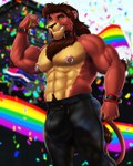 abs anthro banner big_bulge bottomwear bulge clothed clothing detailed_bulge ear_piercing flag flexing kink_pride_colors leather leather_bottomwear leather_clothing leather_pants leather_pride_colors lgbt_pride male nipple_piercing nipples pants piercing pride_color_banner pride_color_flag pride_colors pubes rainbow_pride_colors six-stripe_rainbow_pride_colors solo topless dream_and_nightmare disney lgbt_pride_month the_lion_king kovu_(the_lion_king) felid lion mammal pantherine 4:5 hi_res