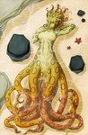 anthro blue_eyes breasts detailed_background female lying multicolored_body nipples non-mammal_breasts non-mammal_nipples on_back open_mouth solo two_tone_body water saruuk blue-ringed_octopus cephalopod coleoid marine mollusk octopodiform octopus 2016 hi_res