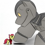 alternate_species duo female feral machine ponification quadruped simple_background tail white_background young young_feral unknown_artist friendship_is_magic hasbro my_little_pony the_iron_giant apple_bloom_(mlp) the_iron_giant_(character) equid equine horse mammal pony robot 1:1 crossover