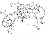 anthro belly blush eyes_closed humanoid_hands kemono male moobs navel nipples overweight overweight_male simple_background solo white_background chisa_sa mammal suid suina sus_(pig) wild_boar 2021 monochrome sketch