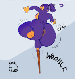 anthro anus balancing big_butt butt female huge_butt hyper hyper_butt purple_body purple_eyes question_mark questioning_tone solo tail rzuz bloons_tower_defense ninja_kiwi ezili_(bloons) haplorhine mammal monkey primate
