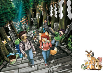 anthro backpack detailed_background female forest group hiking kemono male mountain multi_tail outside plant species_transformation steps tail transformation tree wood edmol avian bird canid canine corvid corvus_(genus) crow deer fox haplorhine lagomorph leporid mammal monkey oscine passerine primate procyonid rabbit raccoon_dog raven reptile scalie snake tanuki
