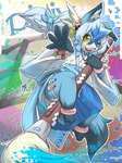 anthro asian_clothing blue_body blue_fur brush clothing east_asian_clothing female fur japanese_clothing kemono solo yellow_eyes kame_3 pixiv canid canine fox mammal 3:4 hi_res