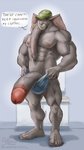 abs anthro athletic balls barefoot bathroom biceps big_muscles big_penis bulge circumcised circumcision_scar clothing comparing dialogue feet foreskin genital_scar genitals growing growth hat headgear headwear huge_muscles huge_penis hyper hyper_genitalia hyper_penis male mature_male military muscular muscular_anthro muscular_male pecs penis plantigrade quads scar size_difference size_play solo text tight_clothing toilet underwear wolfsecret elephant elephantid mammal proboscidean english_text hi_res