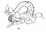 anthro cornrows ear_piercing ear_ring feet female navel navel_piercing navel_ring nude piercing reclining ring_piercing solo tail talons toes warrior dktorzi shadee felid hybrid mammal monochrome