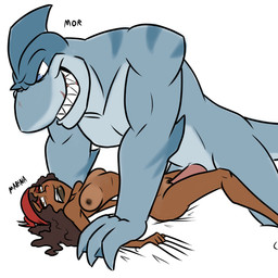 anthro dark_body dark_skin duo female male male/female muscular muscular_male pirate scar size_difference lord_sarloc pukijr drunken_tales marina_(drunken_tales) mor_(drunken_tales) aquatic fish human mammal shark hi_res