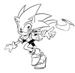 5_fingers anthro bottomwear clothed clothing fingers footwear gloves grin handwear male scarf shoes shorts simple_background smile sneakers solo spines topwear vest white_background anaugi sega sonic_the_hedgehog_(series) sonic_the_hedgehog eulipotyphlan hedgehog mammal 2025 black_and_white monochrome