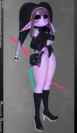 alternative_fashion armwear big_breasts big_ears black_armwear black_boots black_border black_clothing black_eyeshadow black_footwear black_hat black_headwear black_leotard blue_eyes blush blush_lines boots border breasts brown_hair clothing eyelashes eyeshadow female fool's_hat footwear front_view goth grey_background hair hat headgear headwear high_heeled_boots high_heels humanoid_pointy_ears jester_outfit leotard looking_at_viewer makeup multicolored_eyes pale_skin pattern_background pointy_ears purse red_eyes shoes simple_background solo text thick_thighs wide_hips zy0n7 glitch_productions the_amazing_digital_circus pomni_(tadc) humanoid 3d_(artwork) absurd_res digital_media_(artwork) hi_res url