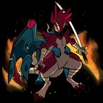 angry anthro claws duo featureless_crotch fire katana male melee_weapon sword tail weapon wings blitzdrachin conditional_dnp mythology sifyro zephyr_(blitzdrachin) dragon mythological_creature mythological_scalie praimortis scalie 1:1 alpha_channel