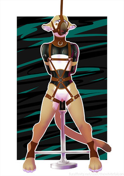 anthro beak bound clitoris clitoris_piercing clothing collar corset dildo female genital_piercing genitals harness latex lingerie masturbation muzzle_(object) muzzled one-bar_prison penetration piercing restraints sex_toy solo spreader_bar topwear vaginal vaginal_penetration vulva vulva_piercing dirtybird avian mammal