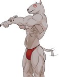 5_fingers anthro black_nose bulge claws clothing fingers fur male mascot muscular muscular_anthro muscular_male nipples pink_nipples red_clothing red_eyes red_thong red_underwear simple_background smile solo standing tail tail_motion tailwag thong underwear white_background white_body white_fur diggermygrave target_corporation bullseye_(target) bull_terrier canid canine canis domestic_dog hunting_dog mammal terrier 2021