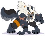 5:4 anthro canid canine canis eyewear glasses golden_fangs grey_hair hair hi_res hikazedragon legband male mammal muscular muscular_male old ponytail pose scar smash_legends solo white_hair wolf wolfgang_(smash_legends)