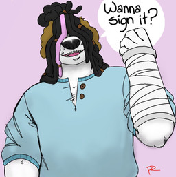 accessory anthro big_nose black_hair black_nose cast clothing dialogue dreadlocks eyebrows floppy_ears fur hair hair_accessory hair_over_eye hair_over_eyes hair_ring male pink_background raised_arm shirt simple_background smile solo standing teal_clothing teal_shirt teal_topwear topwear white_body white_fur p_rindustries anton_(p_rindustries) canid canine canis domestic_dog herding_dog mammal pastoral_dog sheepdog 2021 hi_res signature trans_(lore) trans_man_(lore)