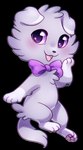 2018 ambiguous_gender black_nose bow_ribbon digital_media_(artwork) espurr female_(lore) flavia-elric fur generation_6_pokemon hi_res looking_at_viewer nintendo open_mouth open_smile pawpads paws pokemon pokemon_(species) pupils purple_bow purple_eyes smile solo tail tongue