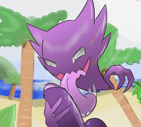 ambiguous_gender balls beach big_tongue bodily_fluids disembodied_penis drooling duo erection fellatio floating_hands foreskin genitals hand_on_penis long_tongue male male/ambiguous not_furry oral outside penile penis plant purple_penis saliva seaside sex sex_on_the_beach thick_tongue tongue tongue_out tree pawn nintendo pokemon generation_1_pokemon ghost haunter pokemon_(species) spirit