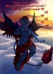 anthro breasts chest_tuft clothing feathered_wings feathers female fur green_eyes midair nipples nude outside sky solo tail tail_tuft text tuft wings batch final_fantasy final_fantasy_vi square_enix kefka_palazzo felid lion mammal pantherine english_text hi_res