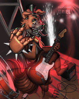amplifier electric_guitar guitar holding_guitar holding_musical_instrument holding_object machine male musical_instrument plucked_string_instrument solo standing string_instrument ewademar fender_musical_instruments_corporation stratocaster animatronic canid canine canis domestic_dog mammal robot 4:5 hi_res