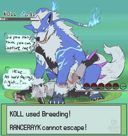 anal anal_knotting anal_penetration animal_genitalia animal_penis anthro anthro_on_feral anthro_penetrated balls bestiality blue_body blush bodily_fluids breed canine_genitalia canine_penis cum cum_drip dialogue dominant dominant_feral dominant_male dripping duo embarrassed erection feral feral_on_top feral_penetrating feral_penetrating_anthro from_front_position gameplay_mechanics genital_fluids genitals grey_body half-closed_eyes hand_above_head humanoid_genitalia humanoid_penis knot knotted_penis knotting large_penetration larger_feral larger_male lying male male/male male_anthro male_feral male_penetrated male_penetrating male_penetrating_male narrowed_eyes on_back open_mouth penetration penile penile_penetration penis penis_in_ass sex size_difference smaller_anthro smaller_male smile smirk struggling submissive submissive_anthro submissive_male talking_feral text yellow_eyes biskierisky nintendo pokemon devious_(kollbadoggo) rancerayk0314_(character) canid canine canis fox mammal wolf english_text hi_res